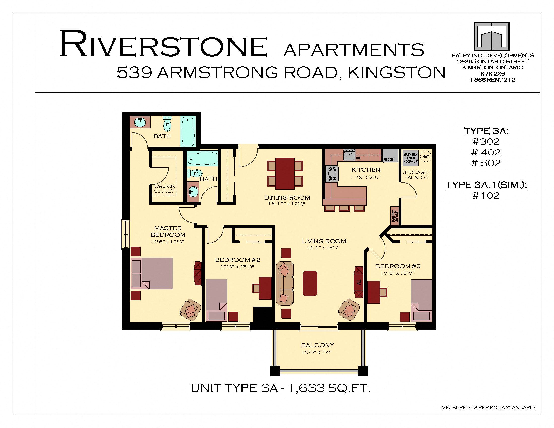 Floor plan for 3 beds, 2 baths, 1633 sqft